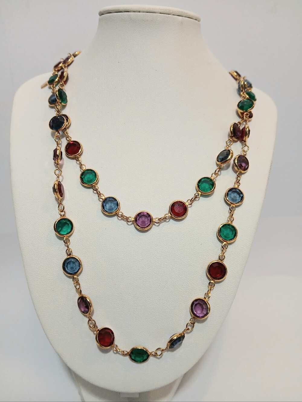 Swarovski Swan Vintage Multi Color Beveled Crystal Chicklet Long Necklace